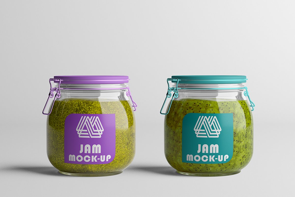Two jars with colorful logos.
