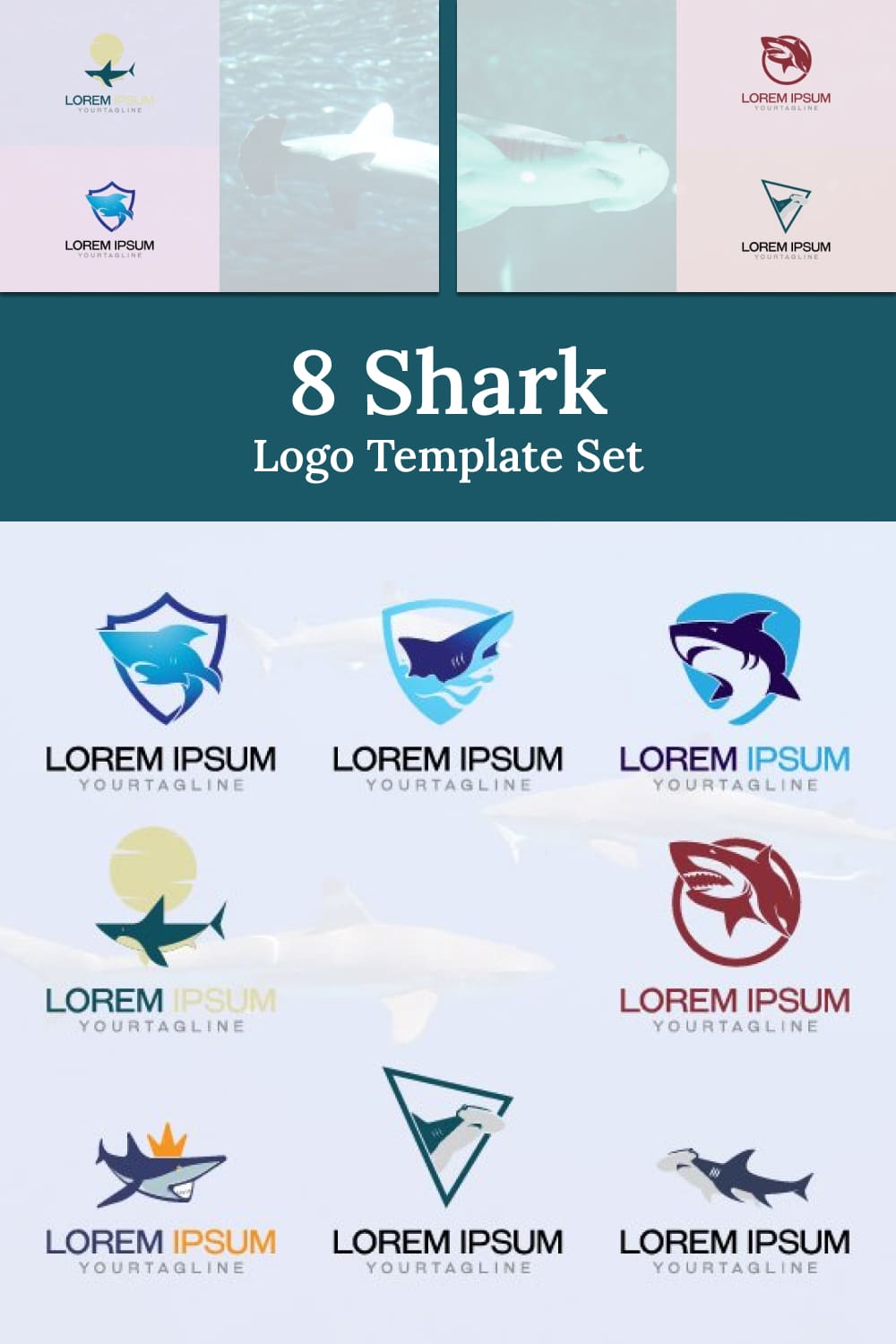 8 shark logo template set - pinterest image preview.