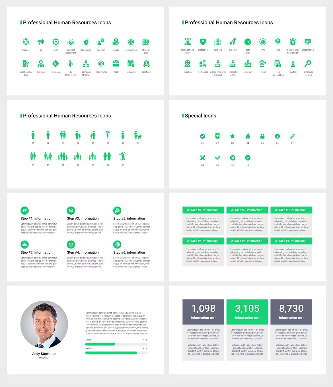 White background with green elements and people for infographics.