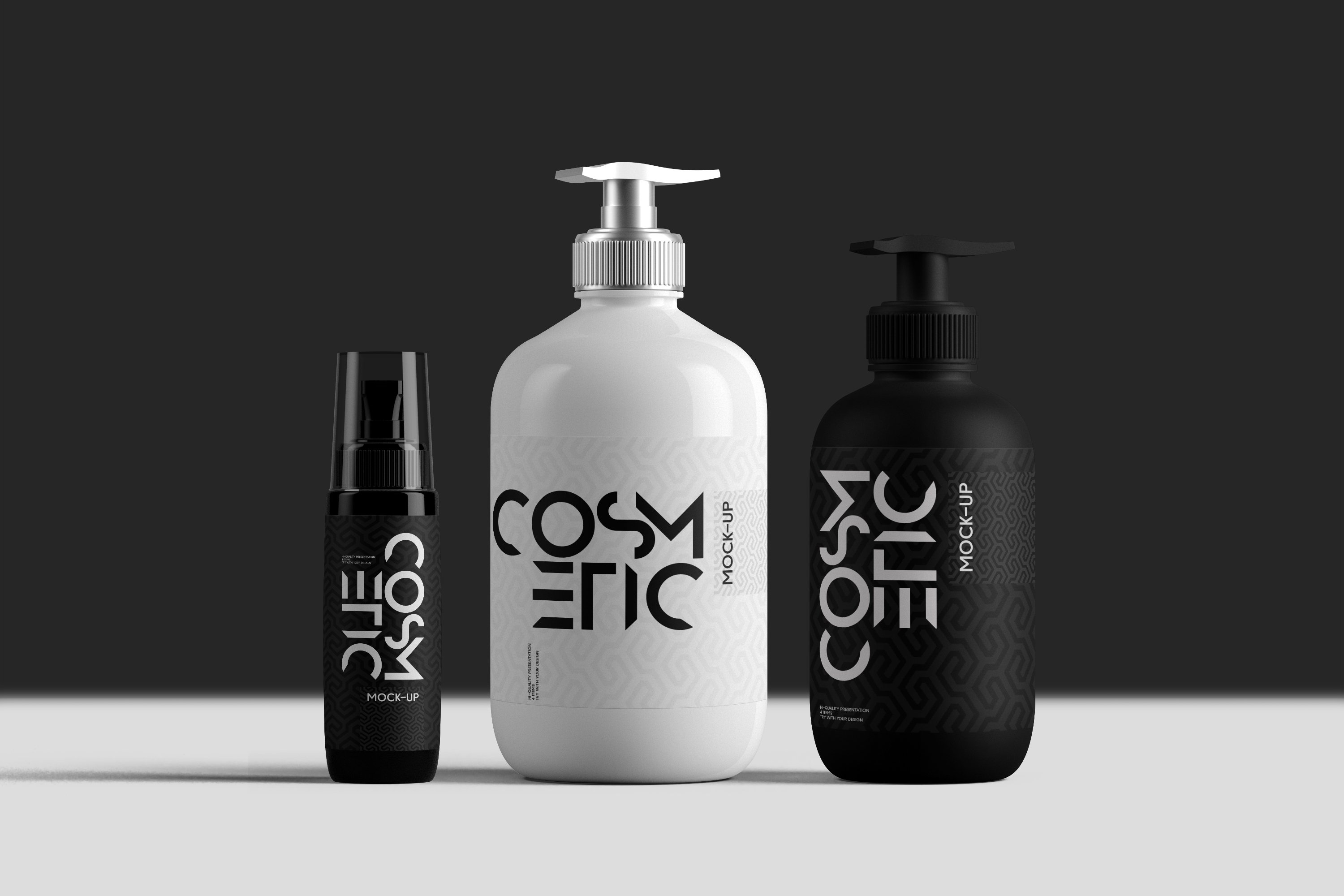 Three bottles options in black and white colors.