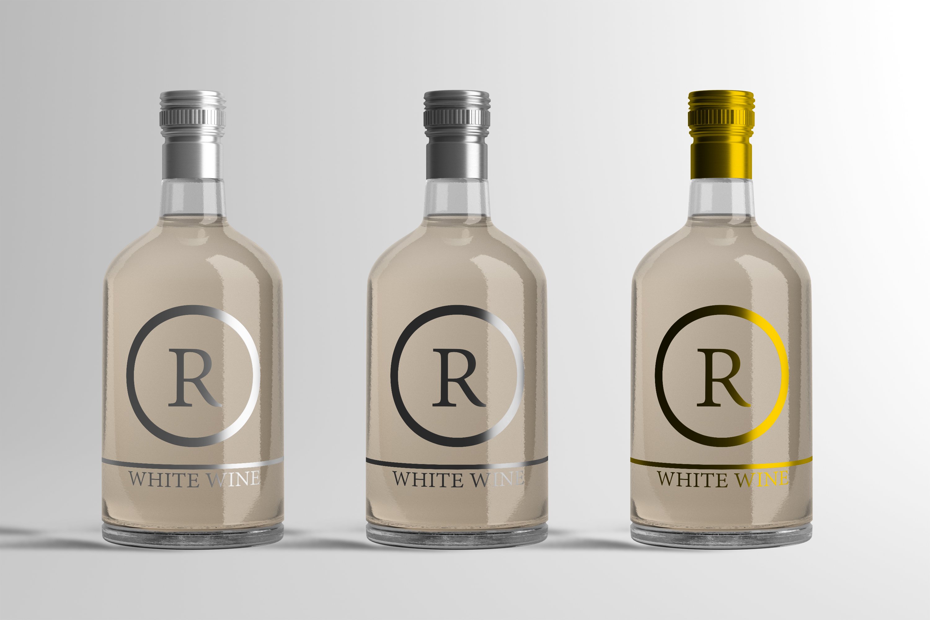 Three options of transparent bottles.