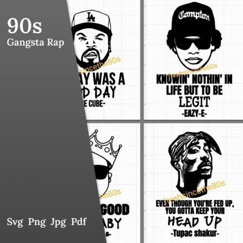90s gangsta rap 4 svg png jpg pdf bundle.