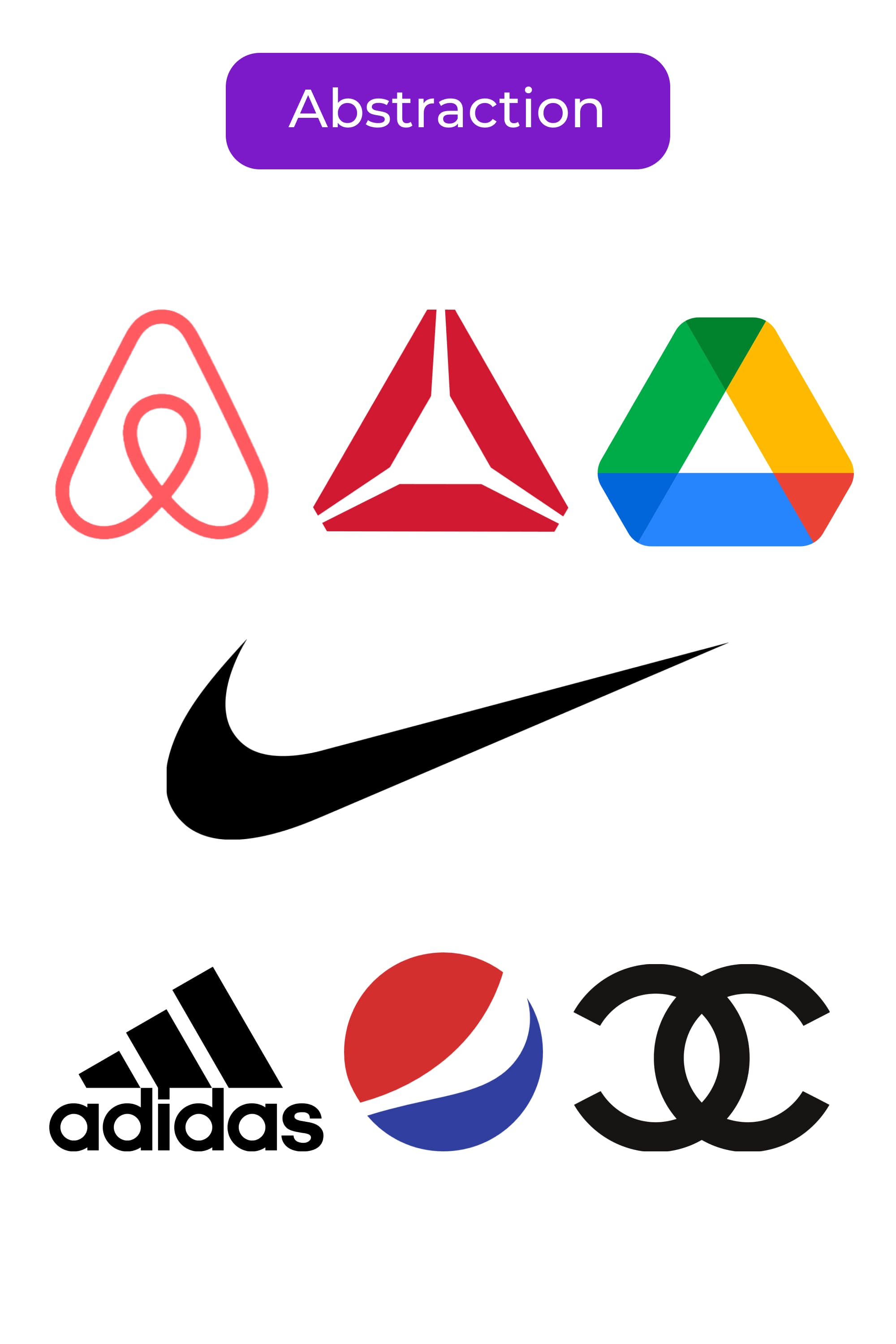 Collage of logos of famous brands in the form of abstract symbols.