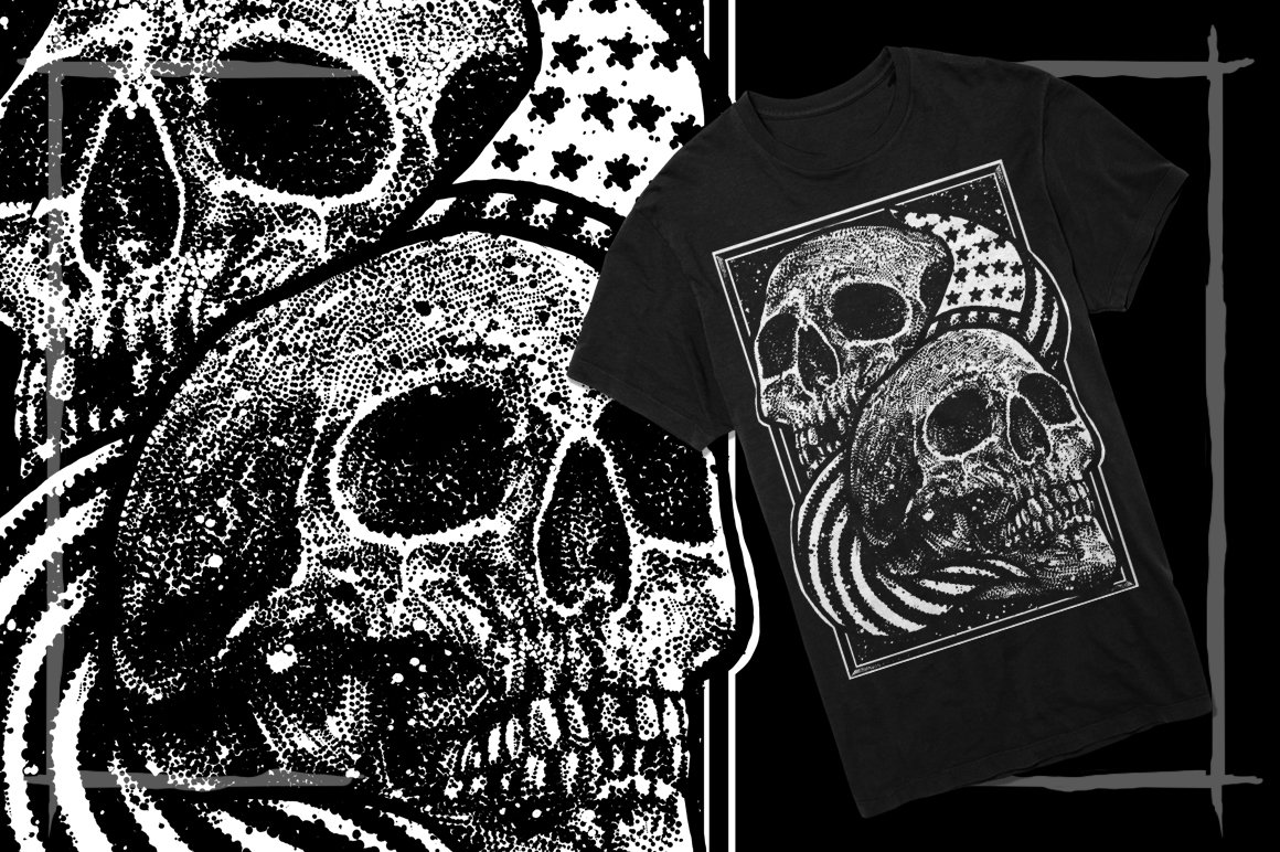 Two stylish skulls for black t-shirt.