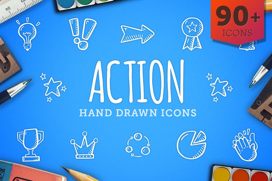 Action hand drawn icons.