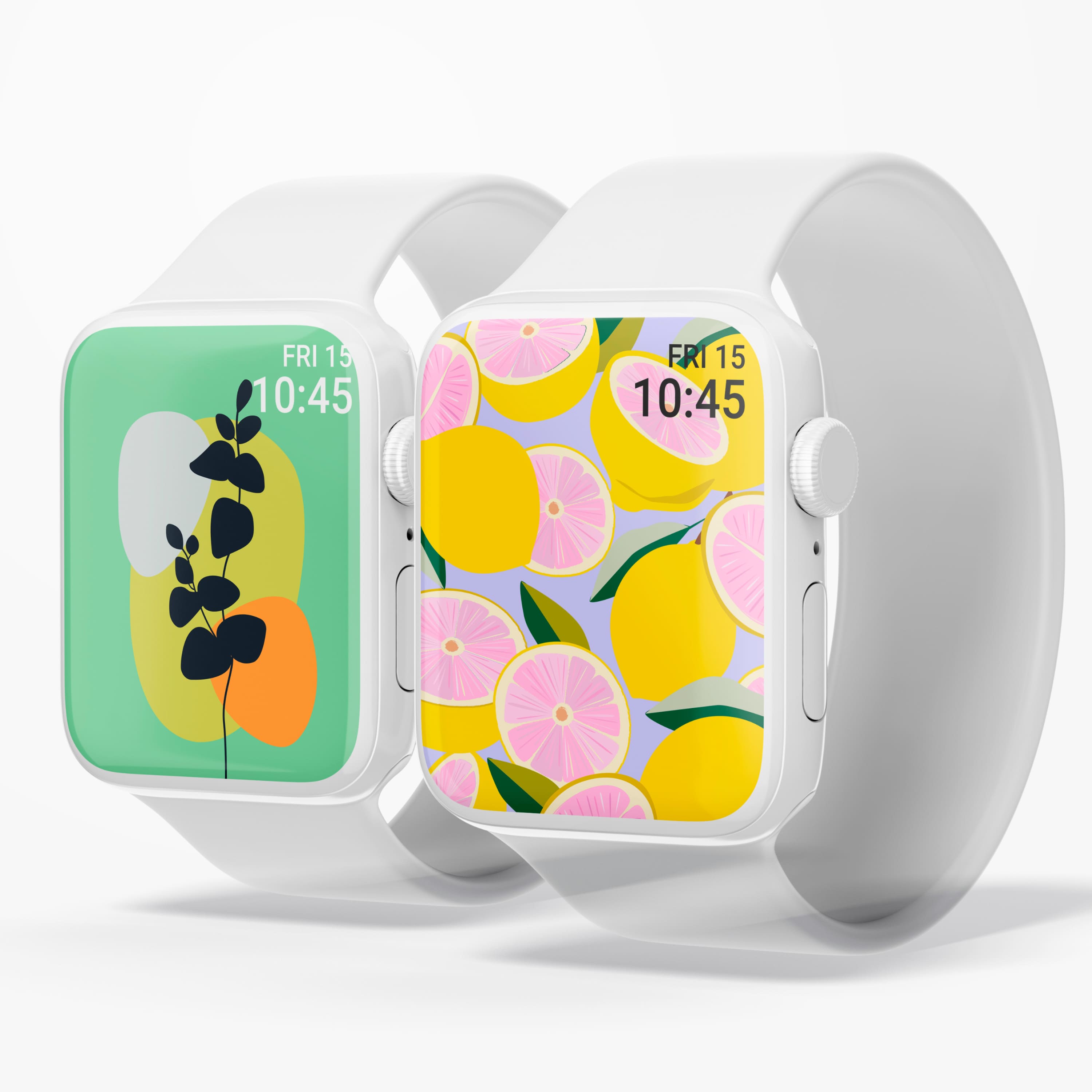 Two aesthetic apple watch with fruits.