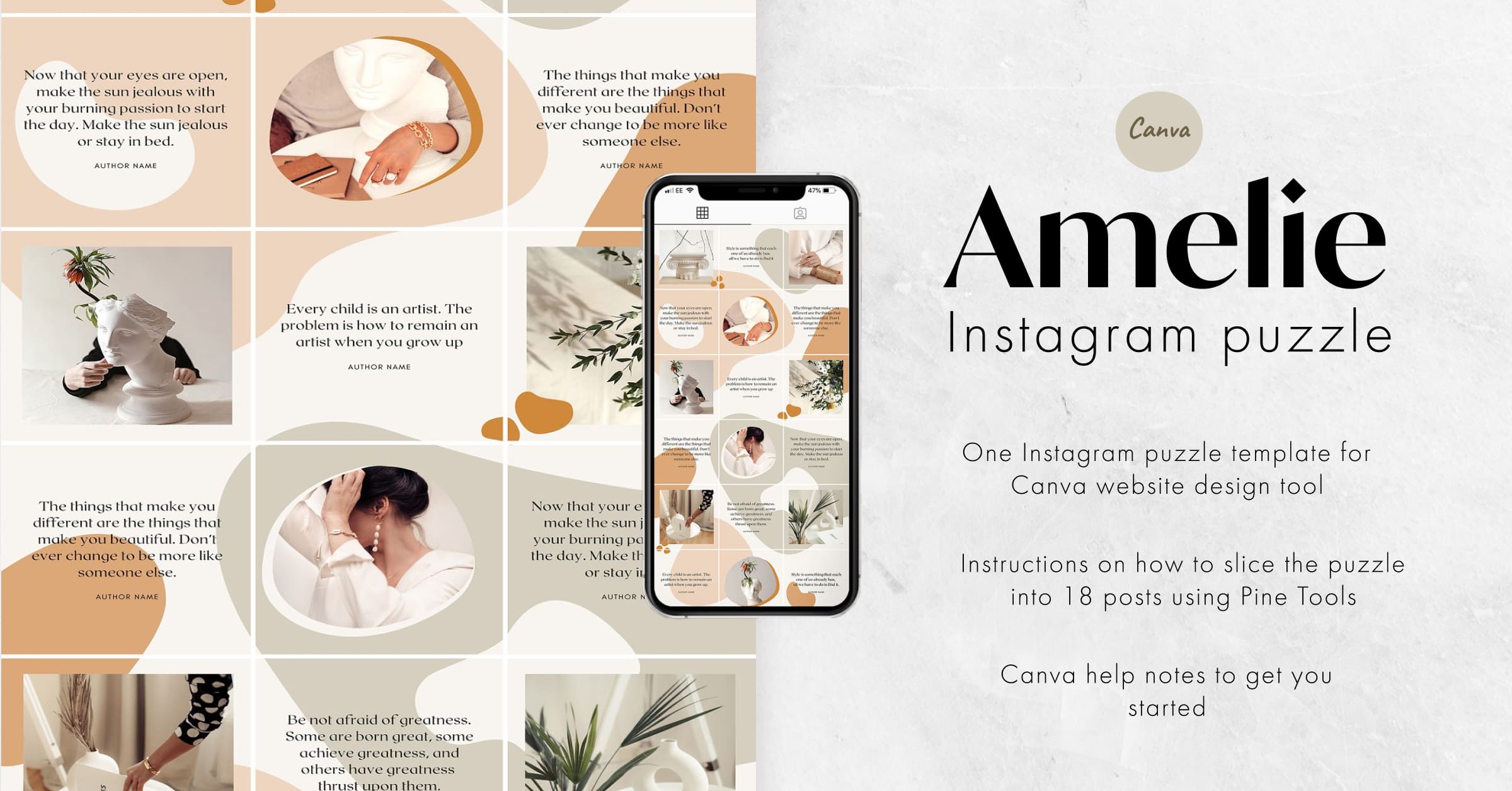 12 Post Instagram Canva Puzzle Feed Design Template Orange Pink Pastell No  Photoshop Instagram Templates Canva Templates Puzzle 