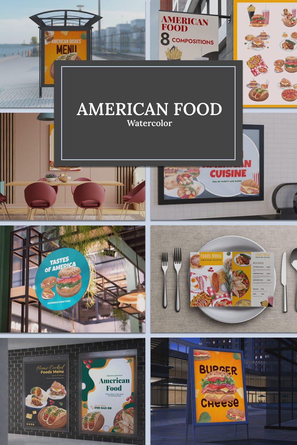 American food watercolor - pinterest image preview.