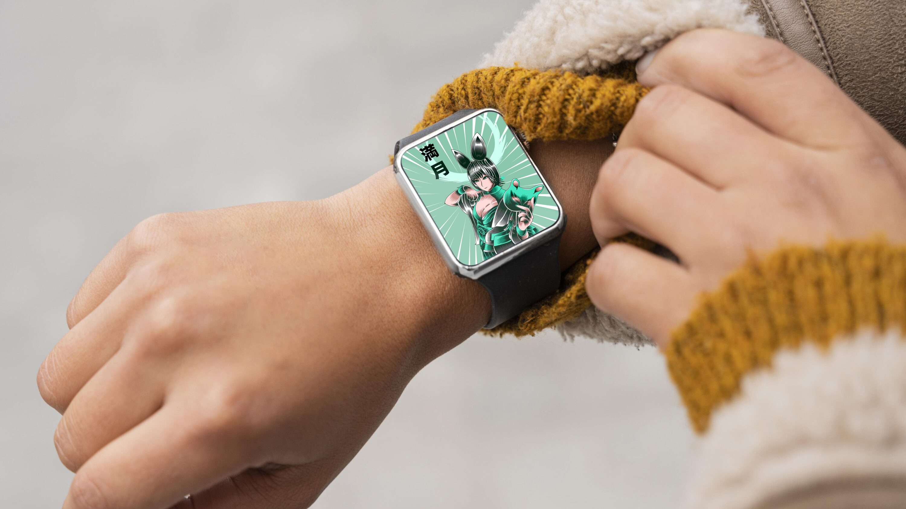 Green anime on an apple watch display.