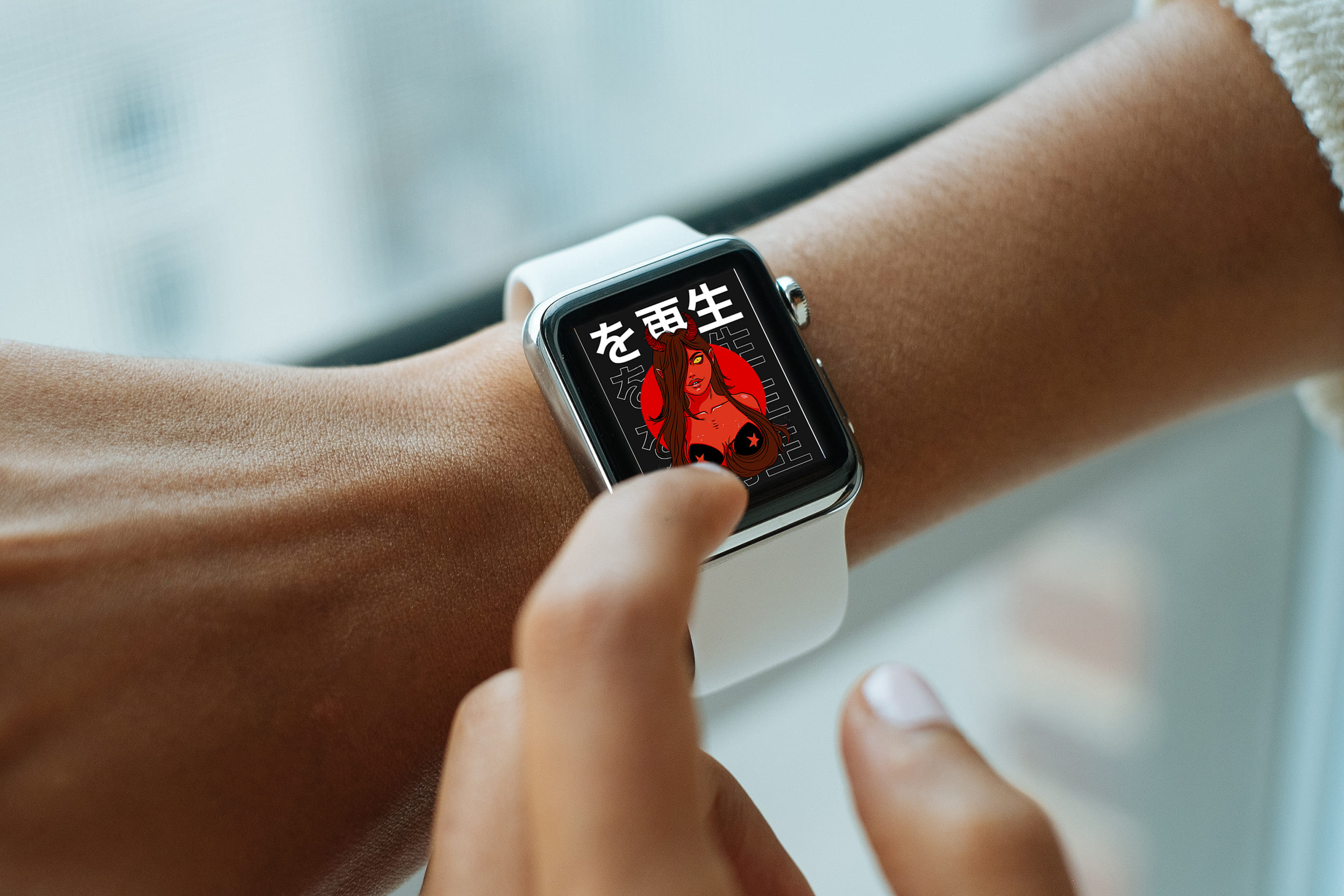 Classic apple watch with red anime.