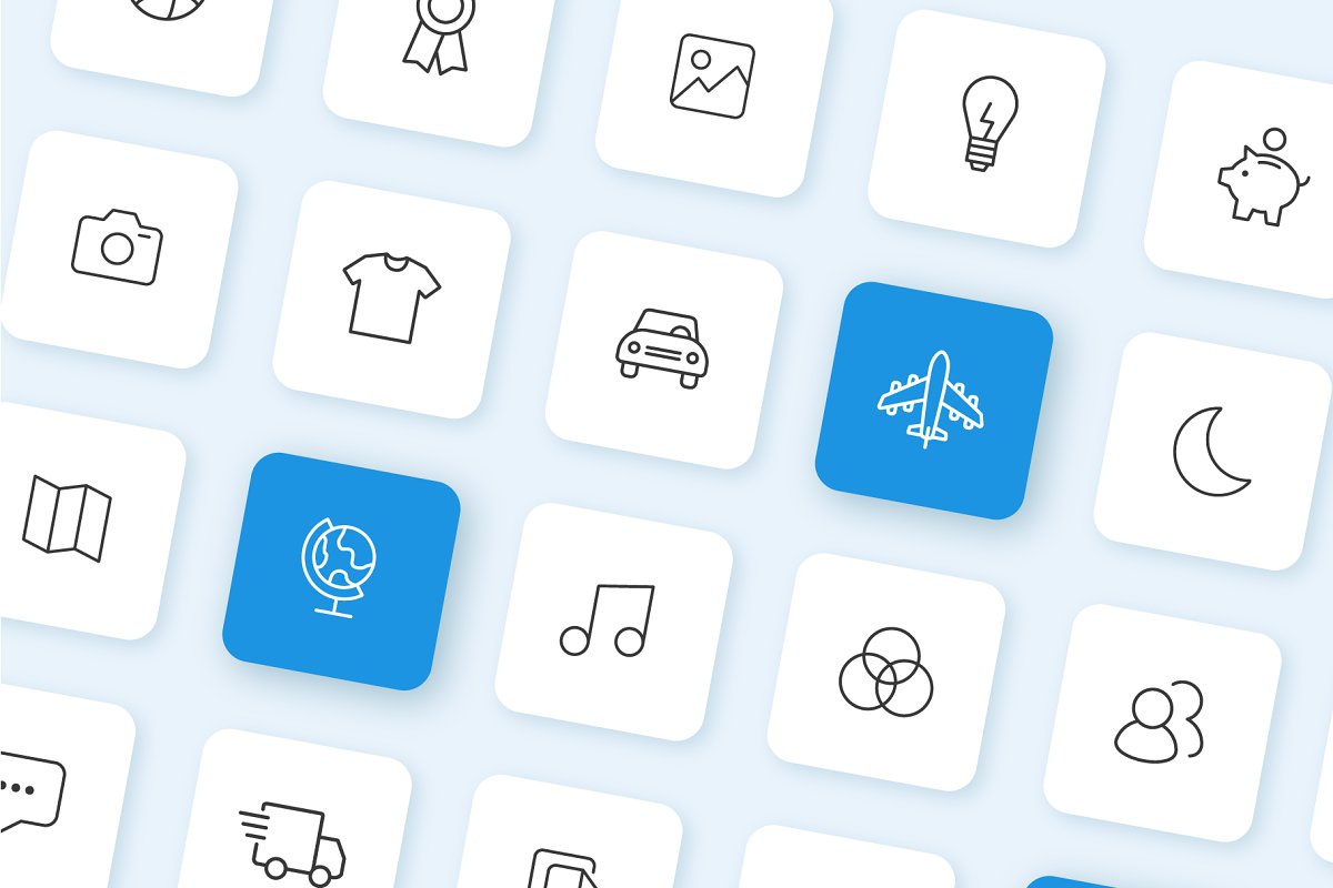 Icons with blue background.