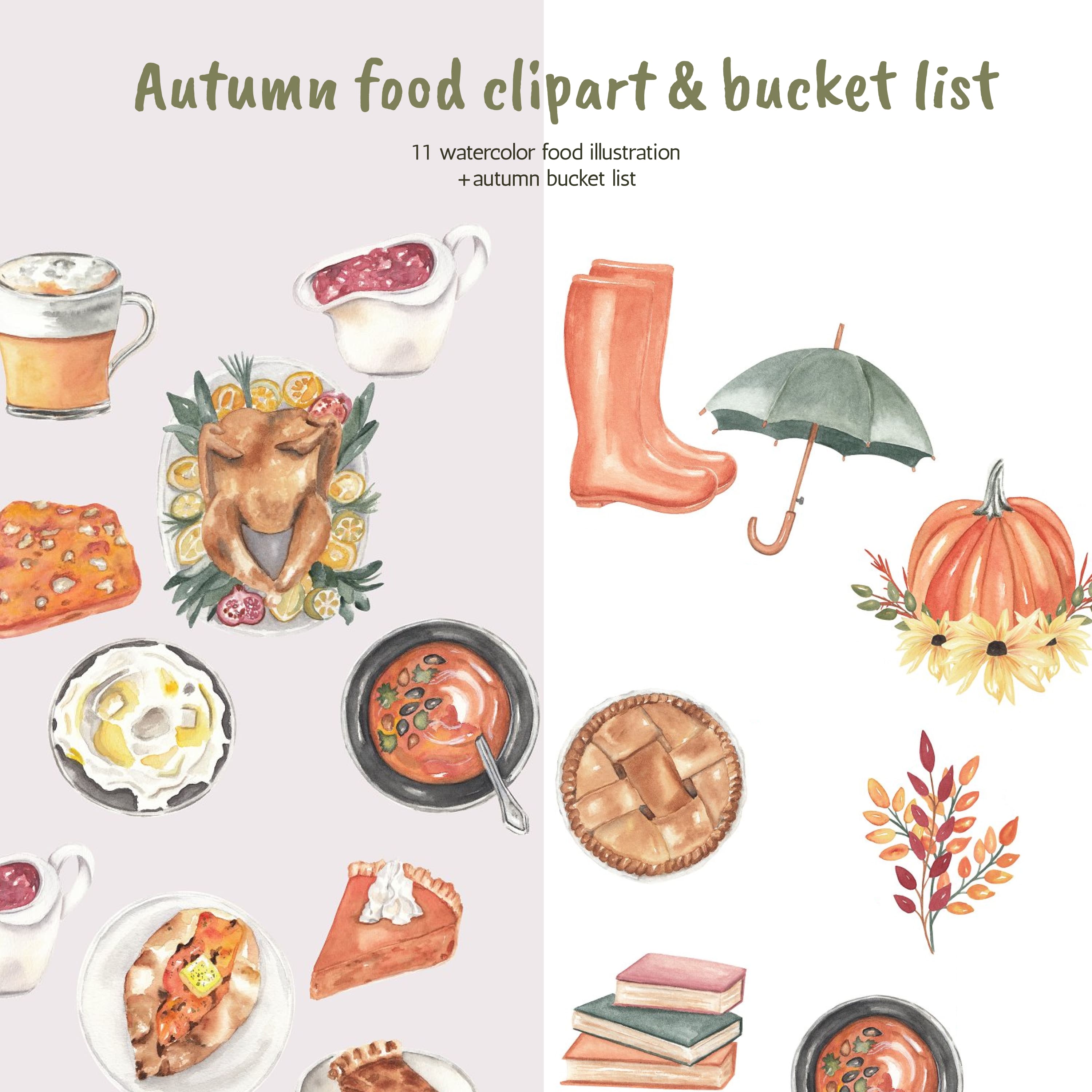 Autumn food clipart & bucket list cover.