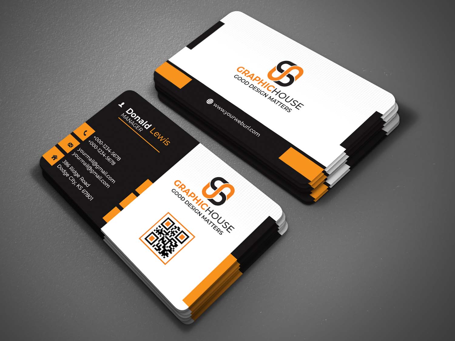 Beautiful Creative And Professional Business Card Template Grey Background Example.