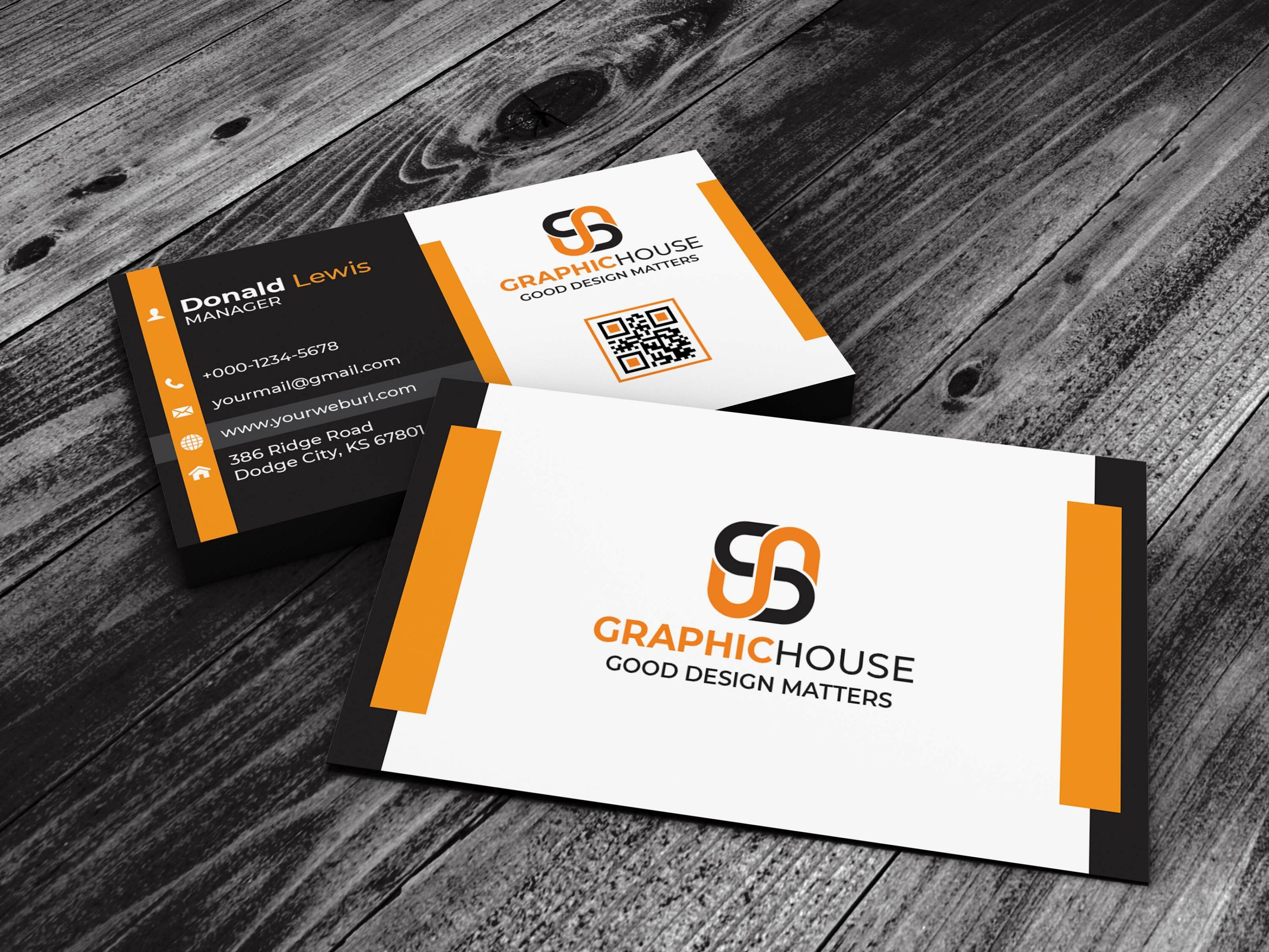 Modern Creative And Professional Business Card Template On Table Example.