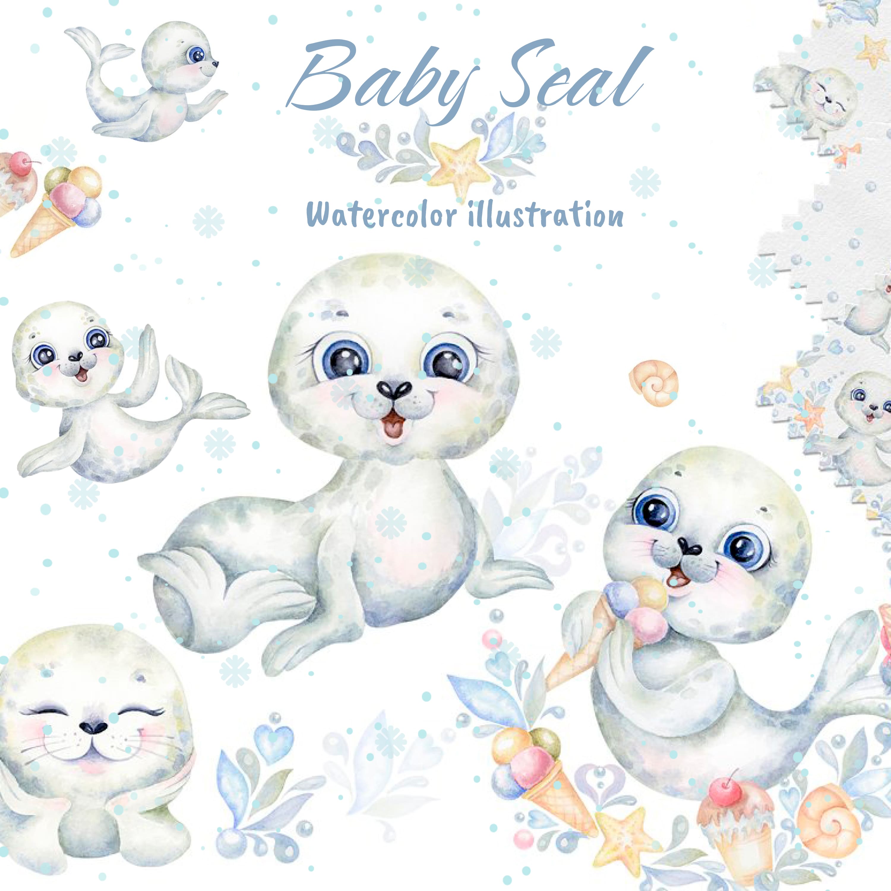 Baby Seal animals clipart & pattern cover.