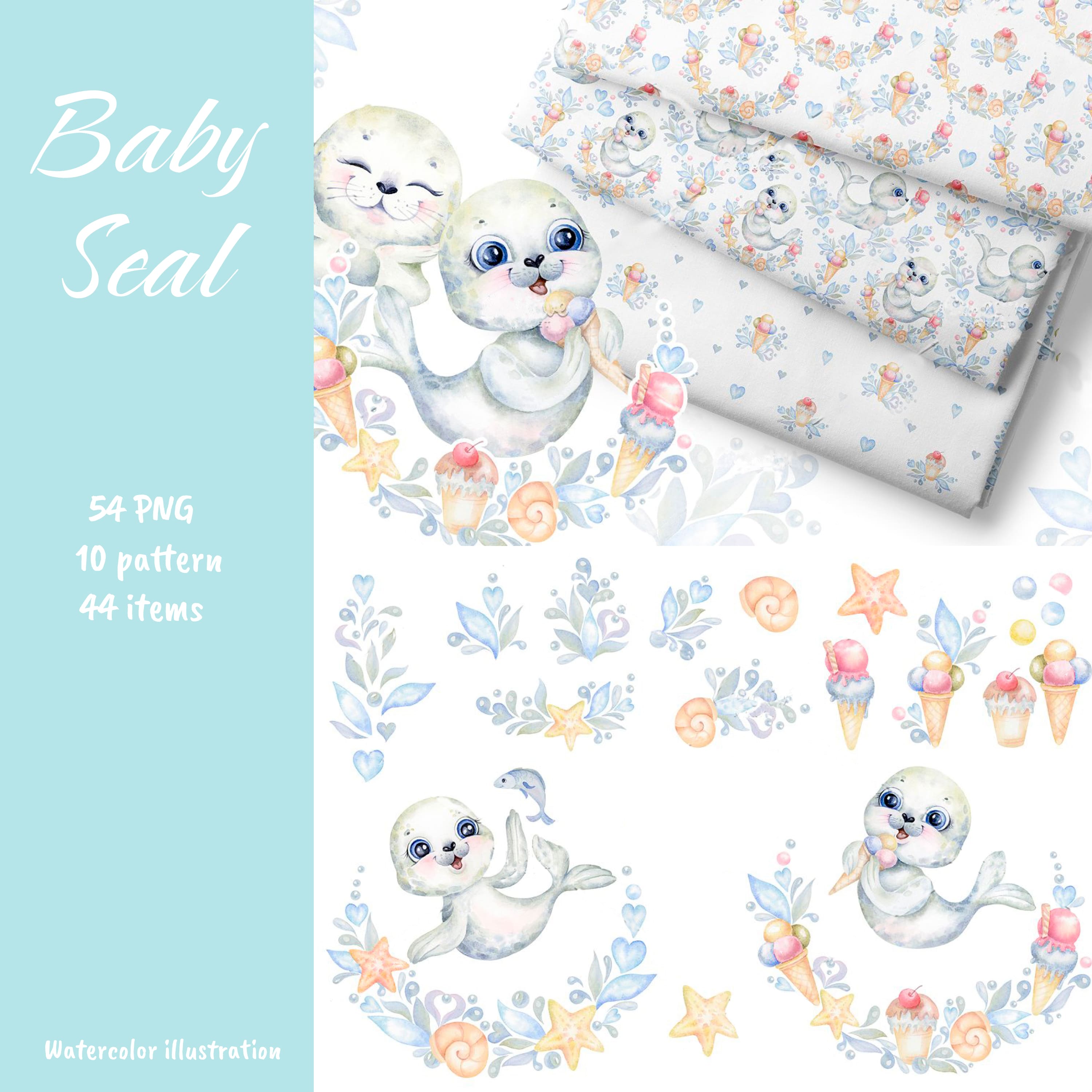 Baby Seal animals clipart & pattern.