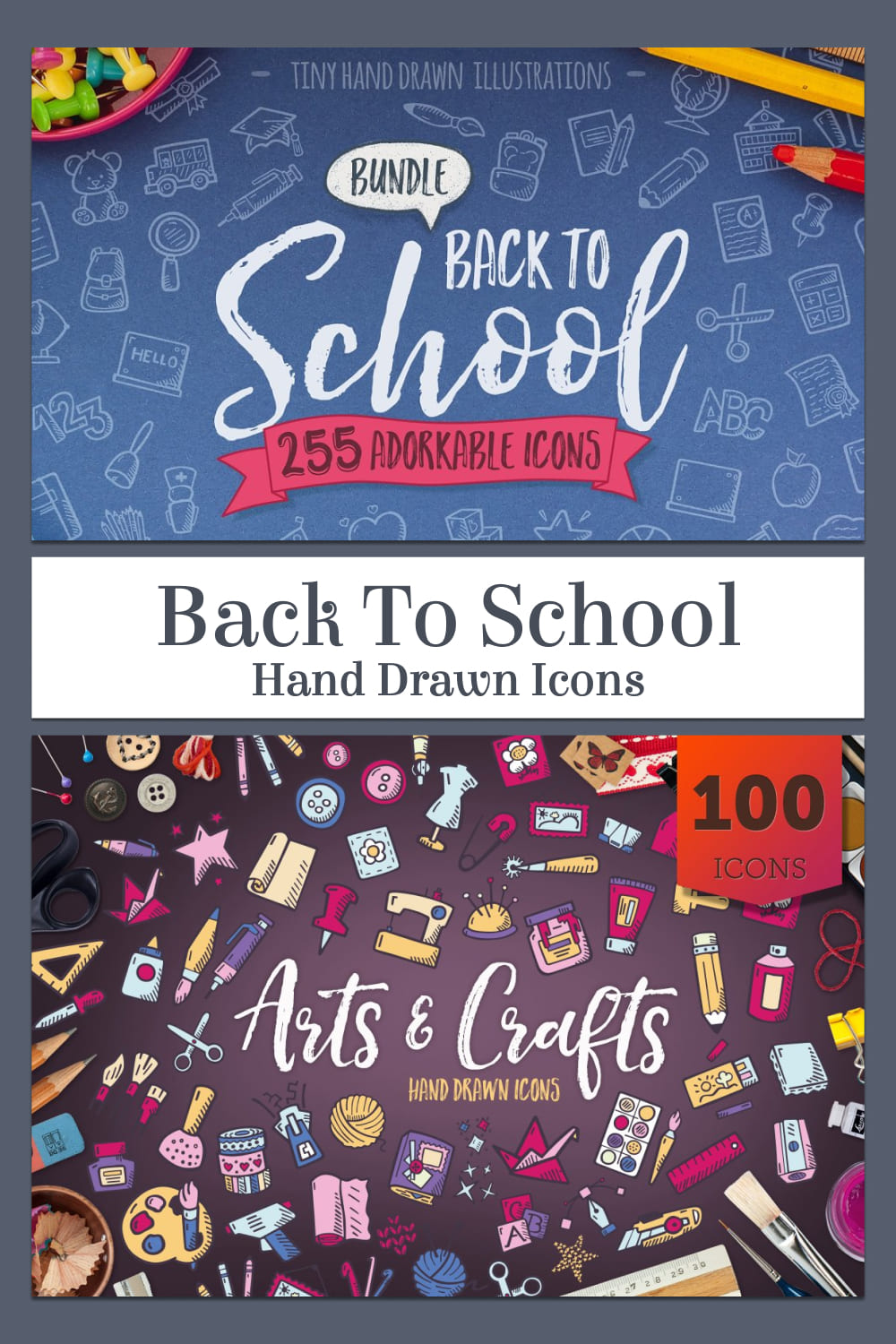 Back to school hand drawn icons - pinterest image preview.