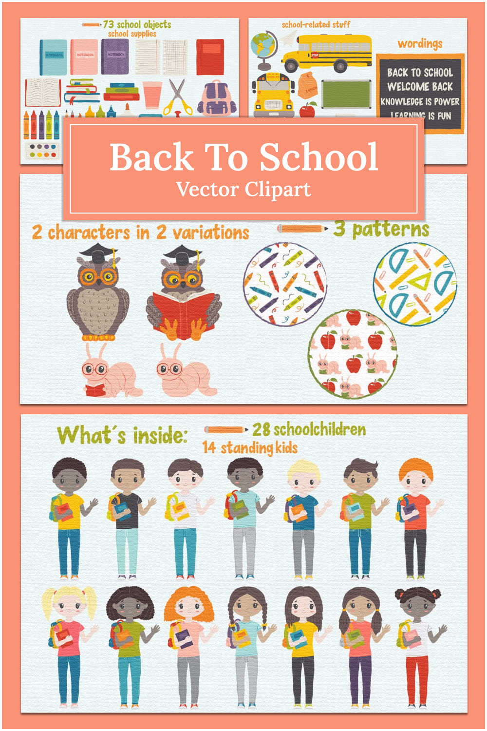 Back to school vector clipart - pinterest image preview.