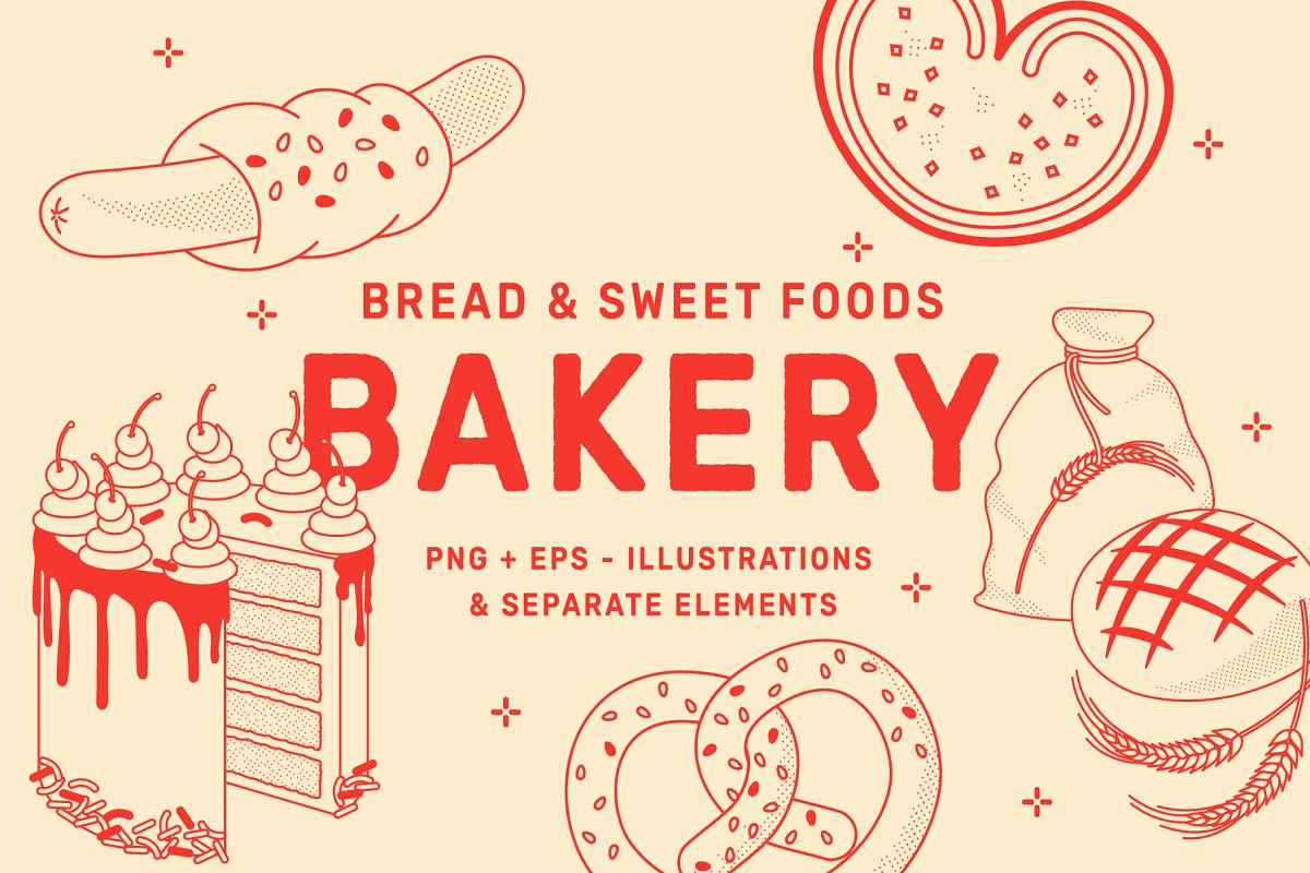 Cover image of Bakery Vector Illustrations.