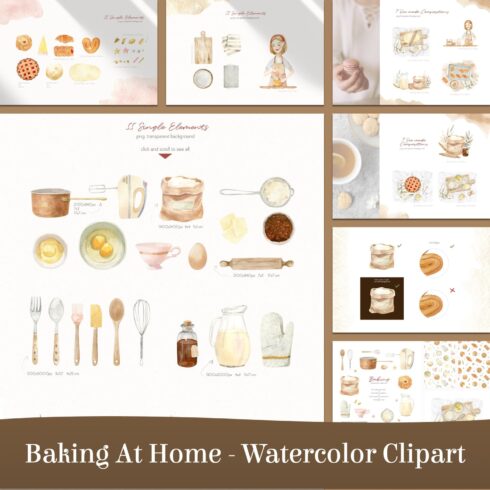 Baking at home watercolor clipart - main image preview.