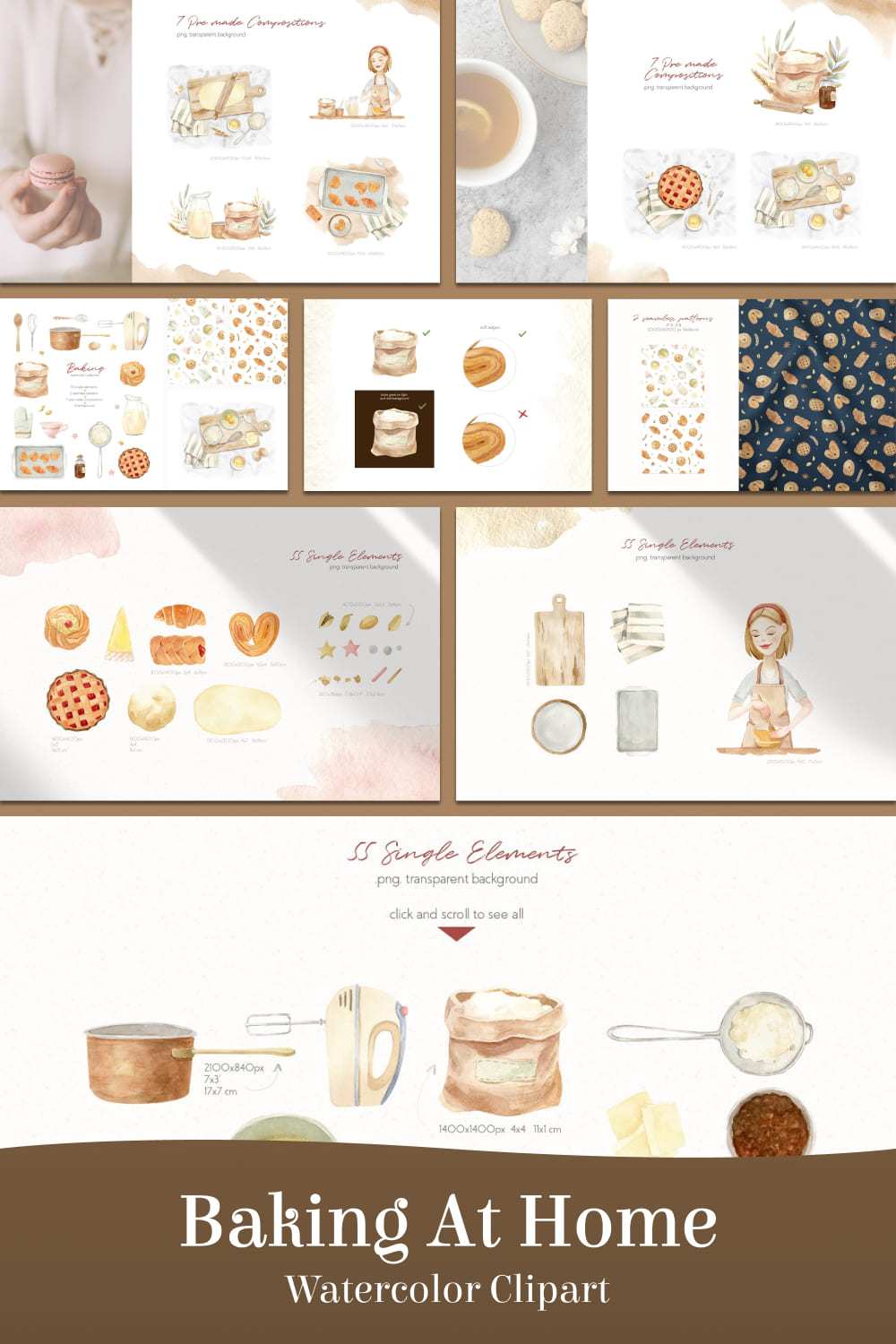 Baking at home watercolor clipart - pinterest image preview.