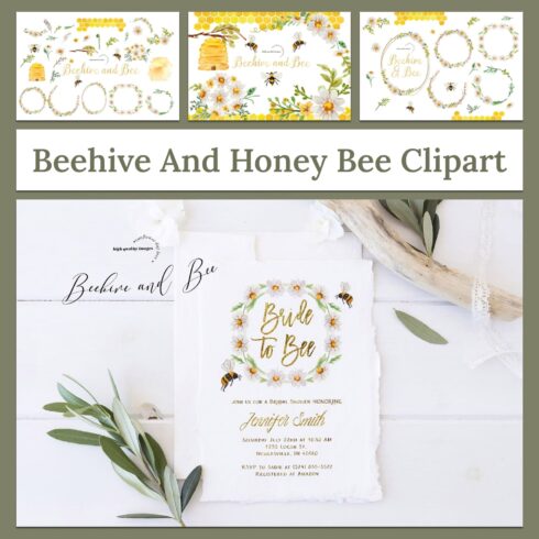 Beehive and honey bee clipart - main image preview.;