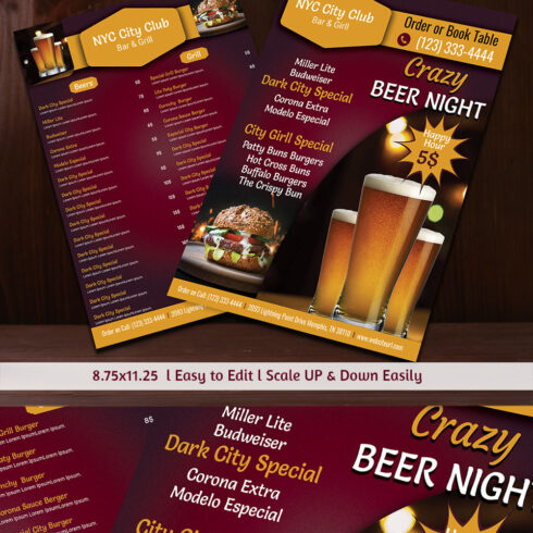 Beer Bar & Grill Menu Restaurant Flyer | MasterBundles