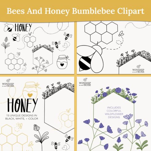 Bees and honey bumblebee clip art - main image preview.