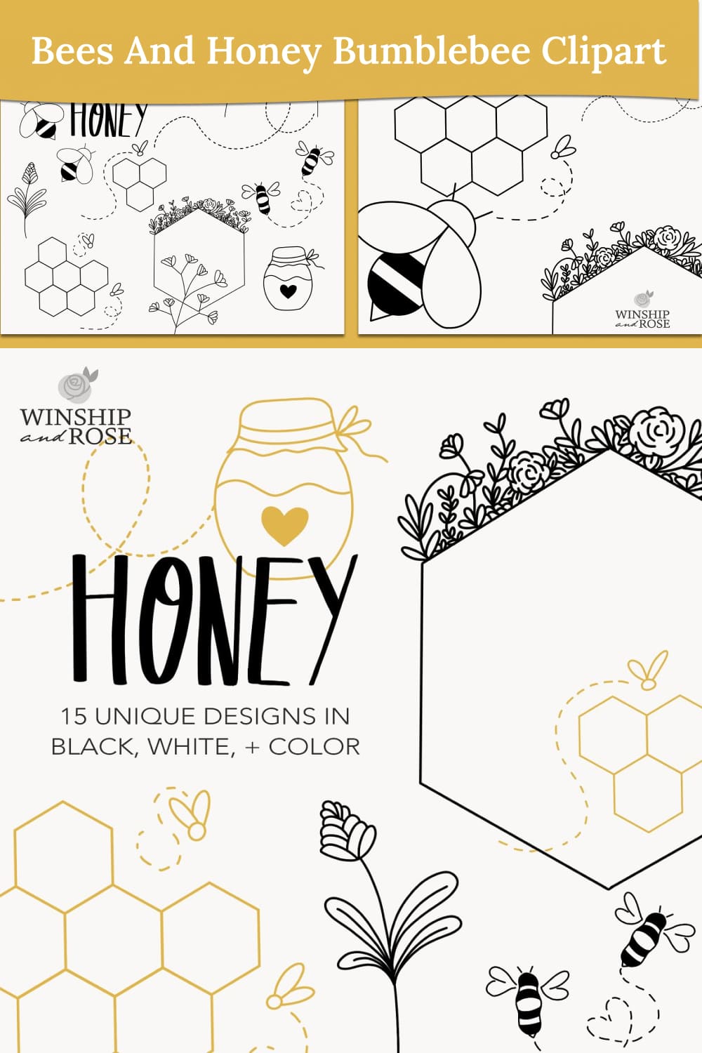 Bees and honey bumblebee clip art - pinterest image preview.