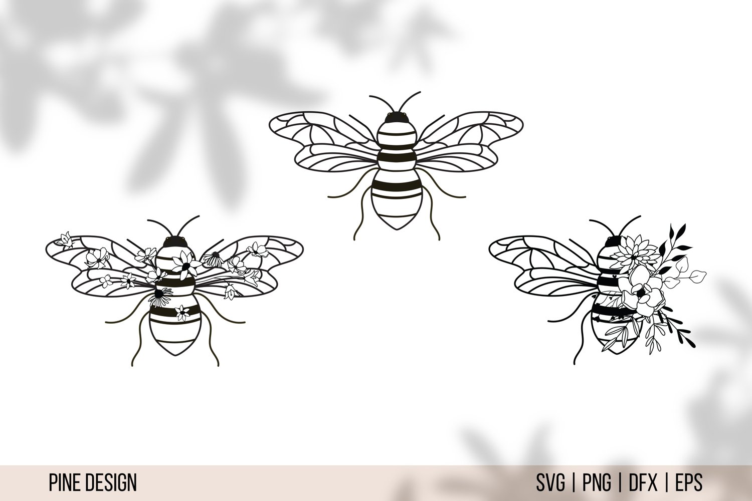 Three bees on a white background.