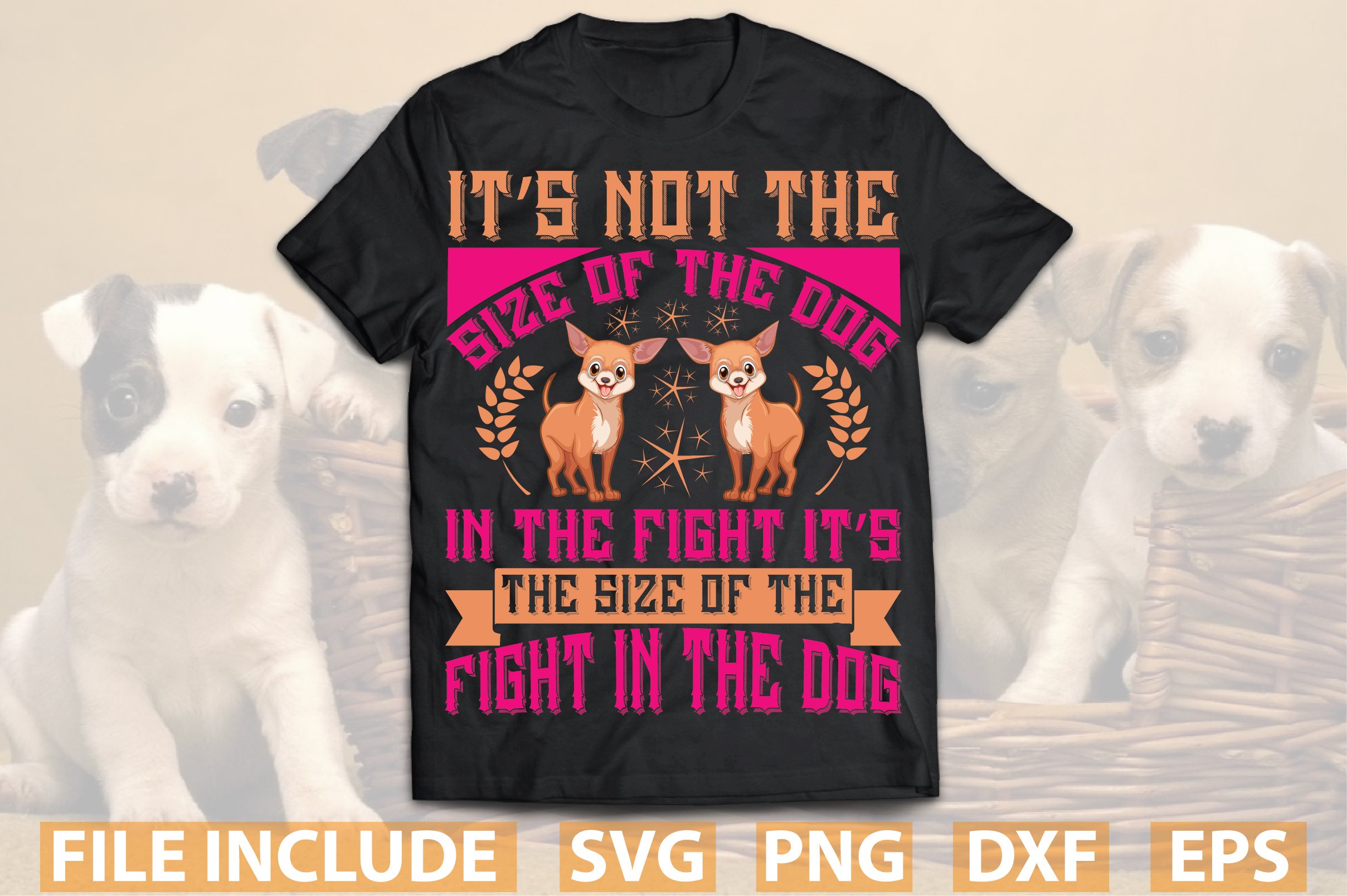 Black t-shirt with red font and two dogs.