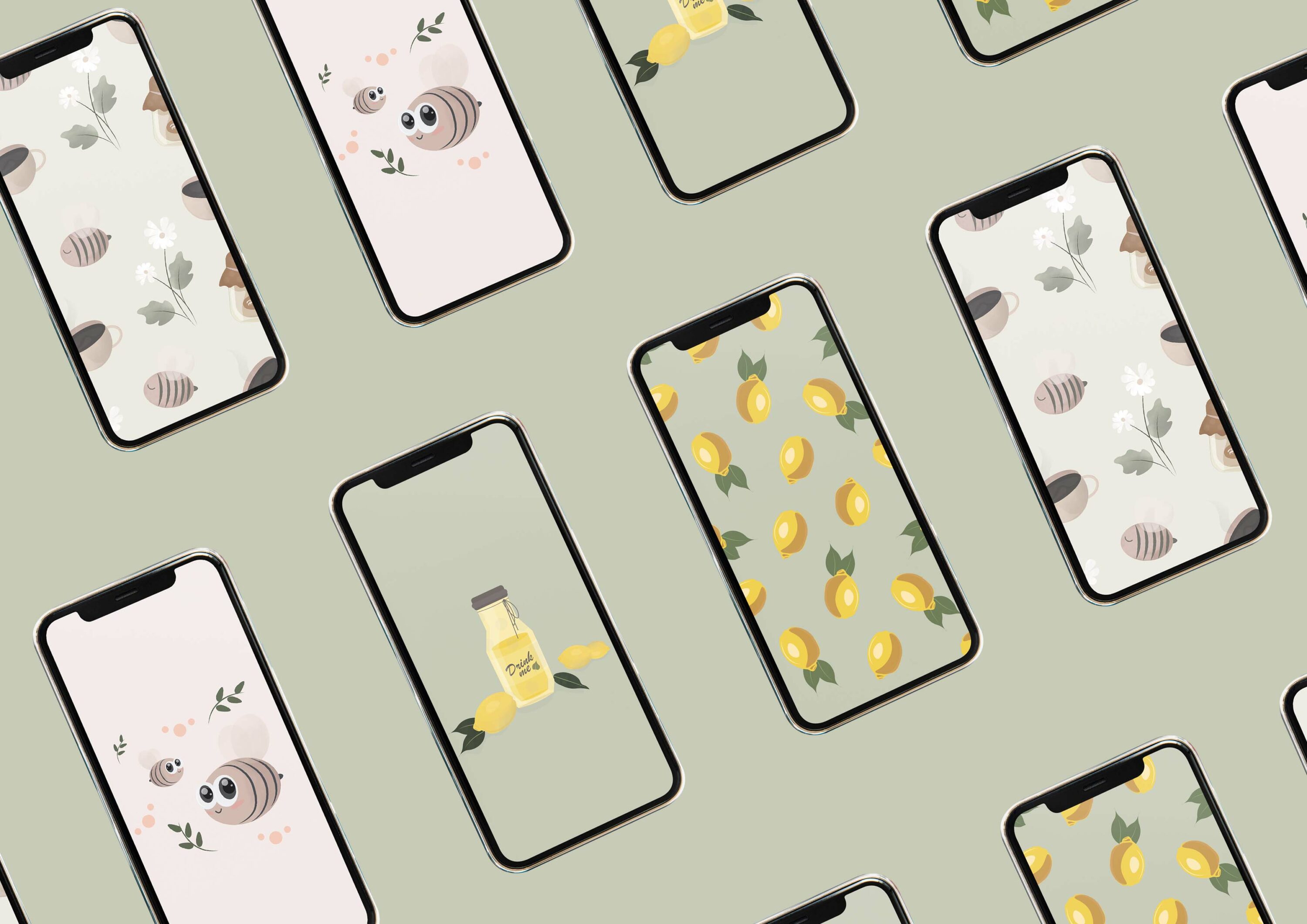 Bees Illustrations And Spring Patterns Phone Example.