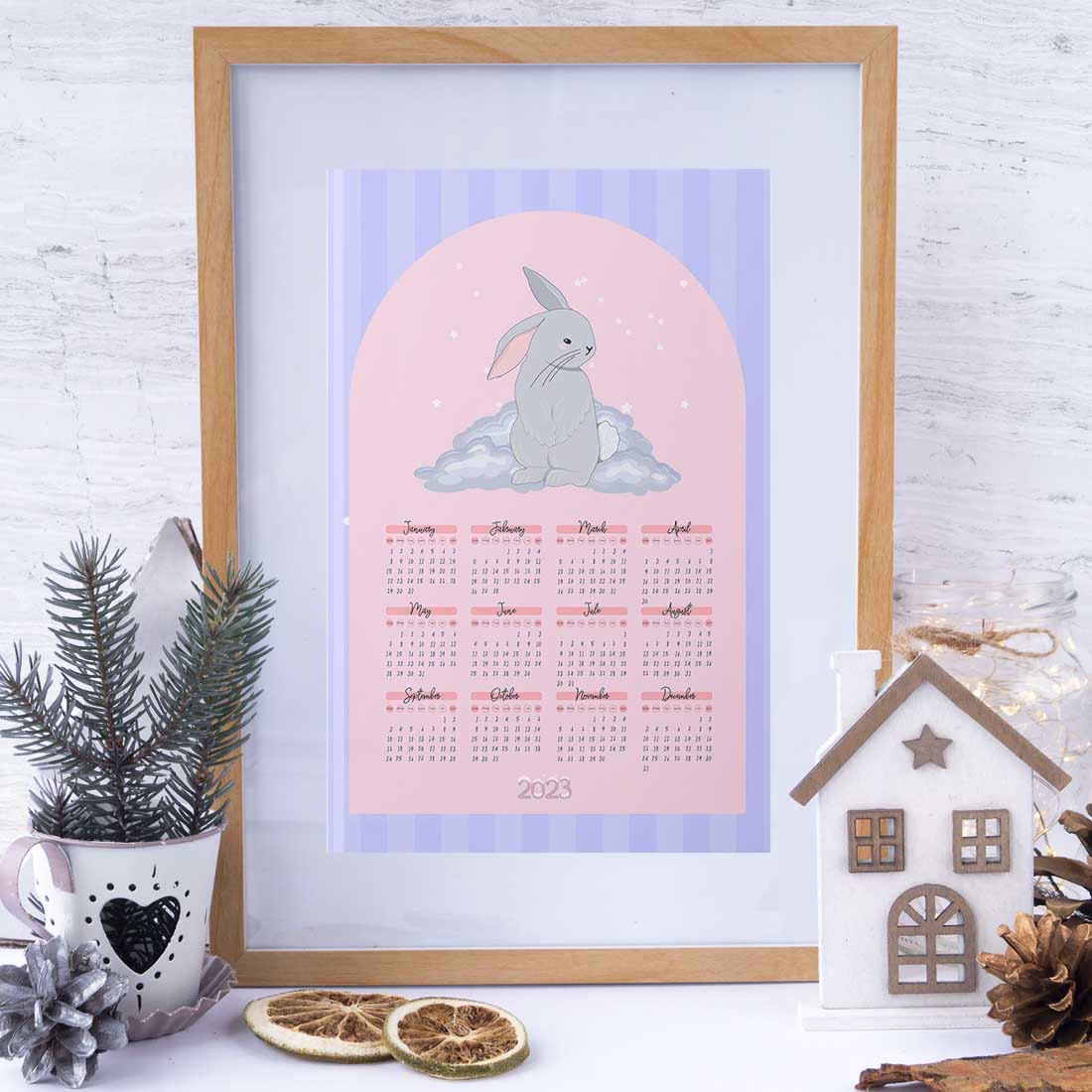 Calendar 2023 with Cute Rabbit previews.