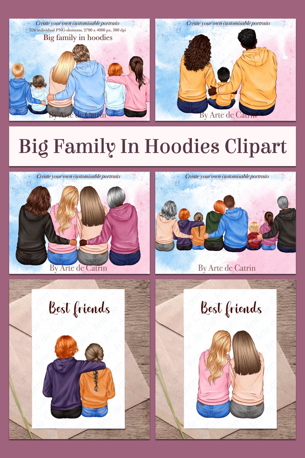 Big family in hoodies clipart - pinterest image preview.