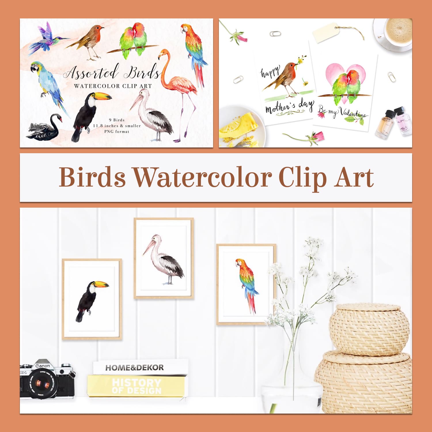 Birds watercolor clip art - main image preview.