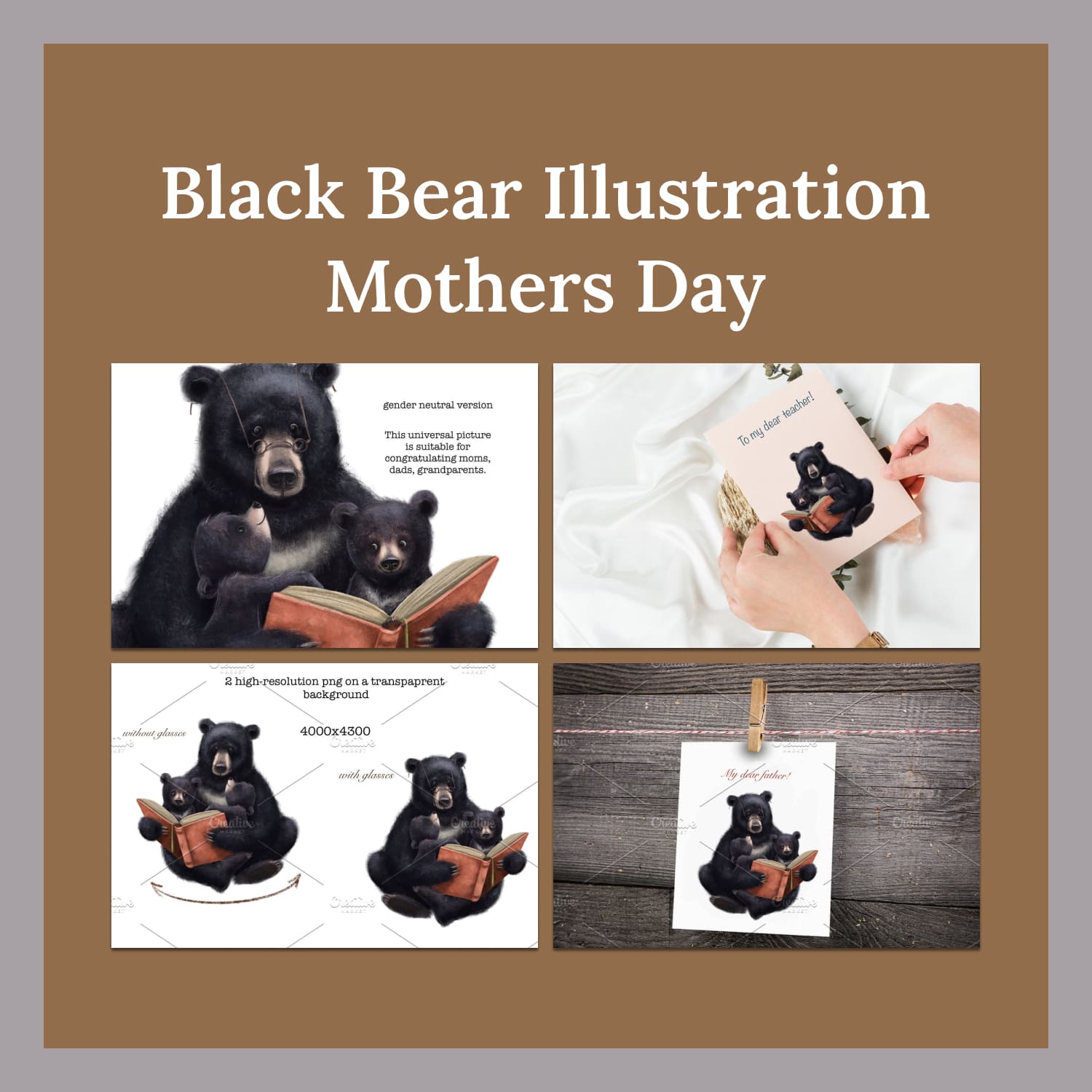 Black bear illustration. mothers day - main image preview.