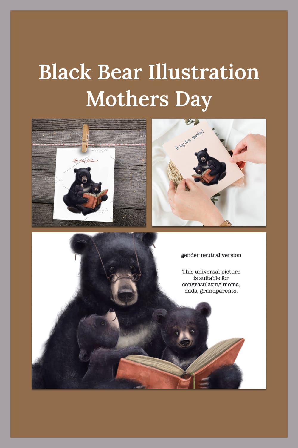 Black bear illustration. mothers day - pinterest image preview.