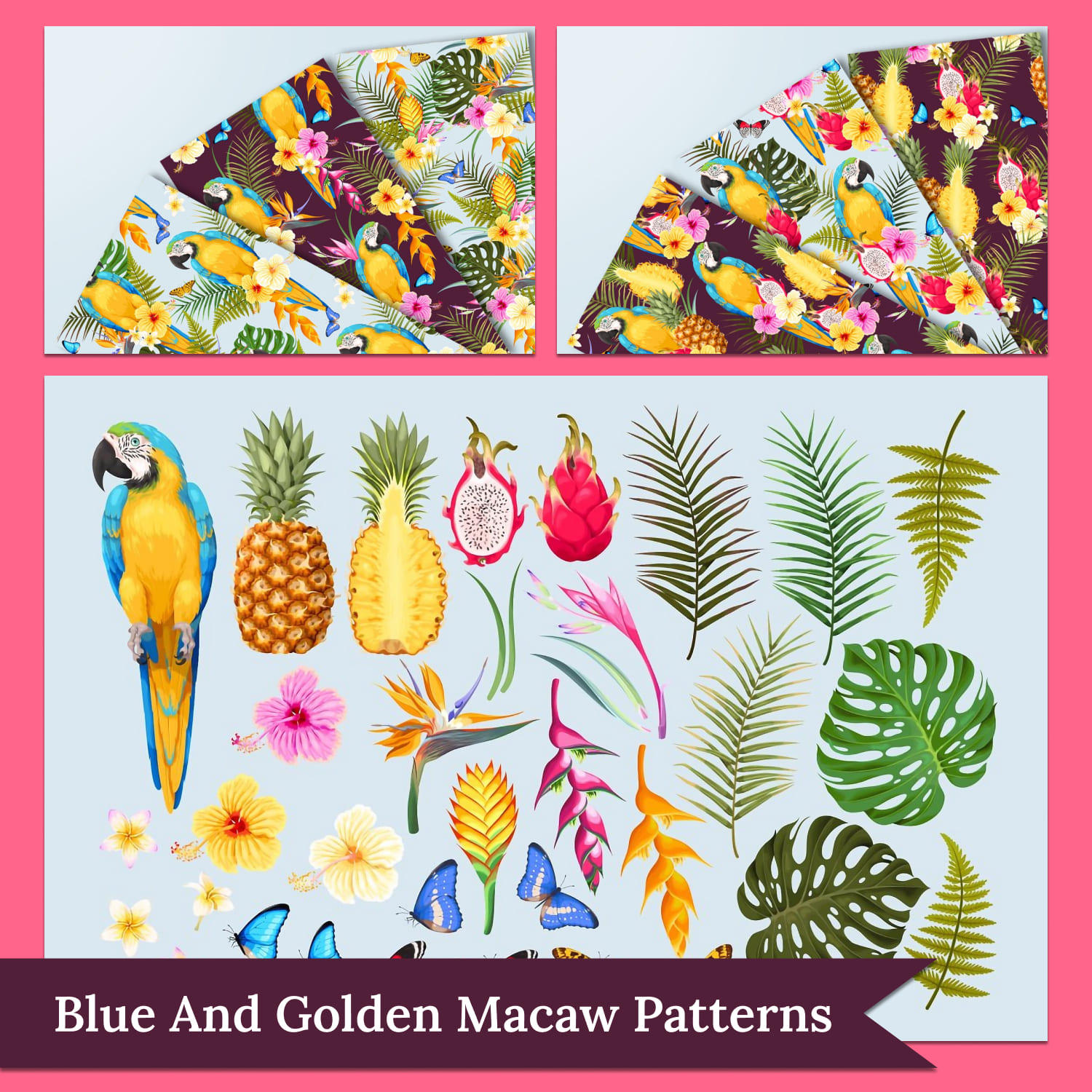 Blue-and-Golden Macaw Patterns - main image preview.
