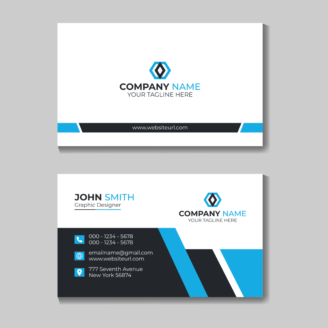 blue color Corporate Professional Creative Clean Business Card Design Template with 4 Colors.