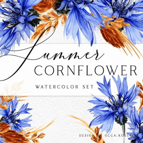Blue cornflower watercolor - main image preview.