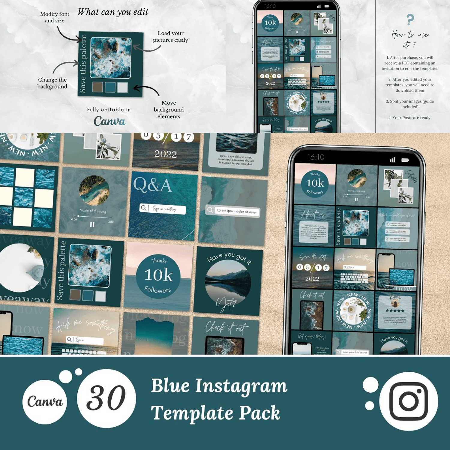 Blue instagram post template pack - main image preview.