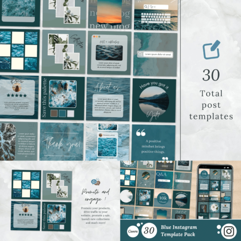 Blue Instagram Post Template Pack – MasterBundles