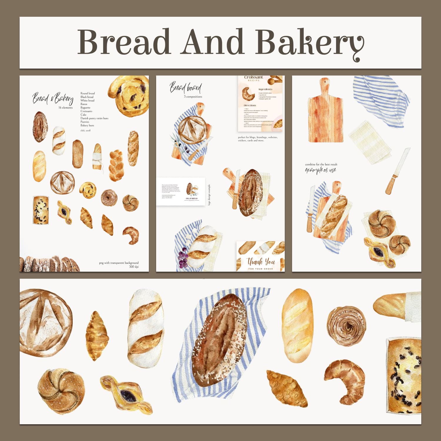 Bread and bakery. watercolor food - main image preview.