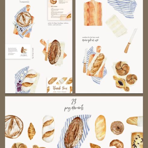 Bread and Bakery. Watercolor Food | Master Bundles