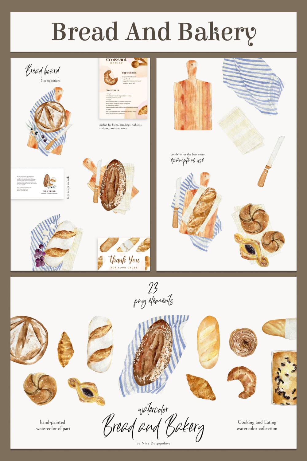 Bread and bakery. watercolor food - pinterest image preview.