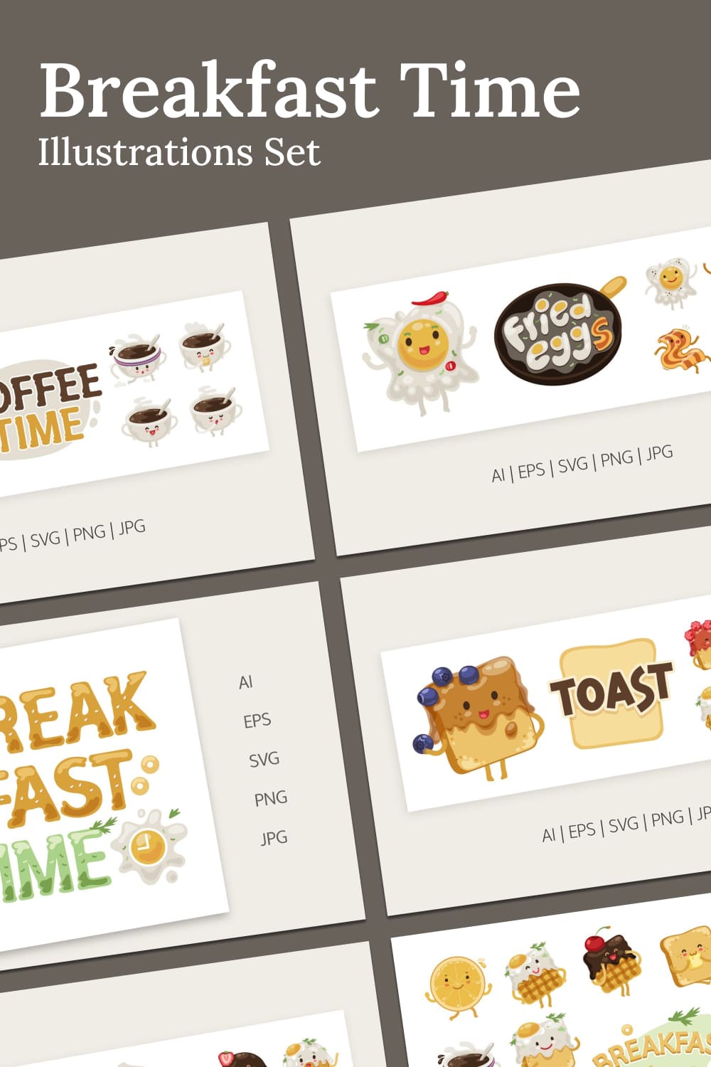 Breakfast time illustrations set - pinterest image preview.