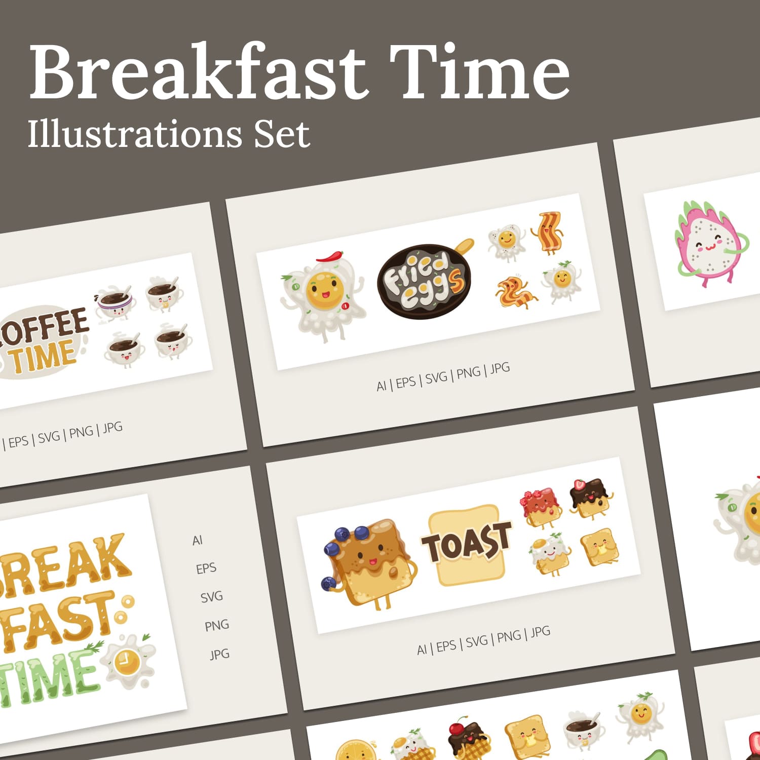 Breakfast time illustrations set - main image preview.