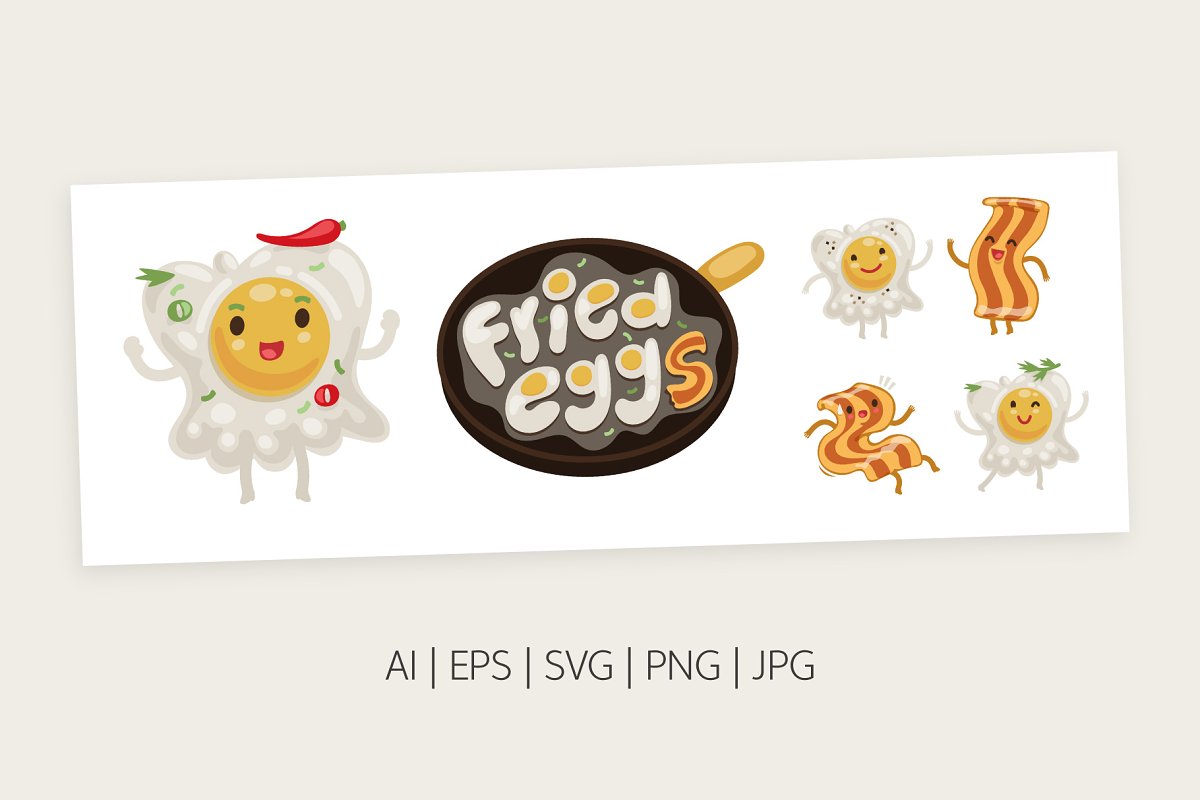 Fried eggs illustrations.