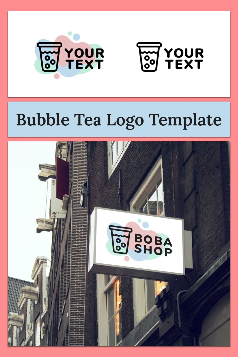 Bubble tea logo template - pinterest image preview.