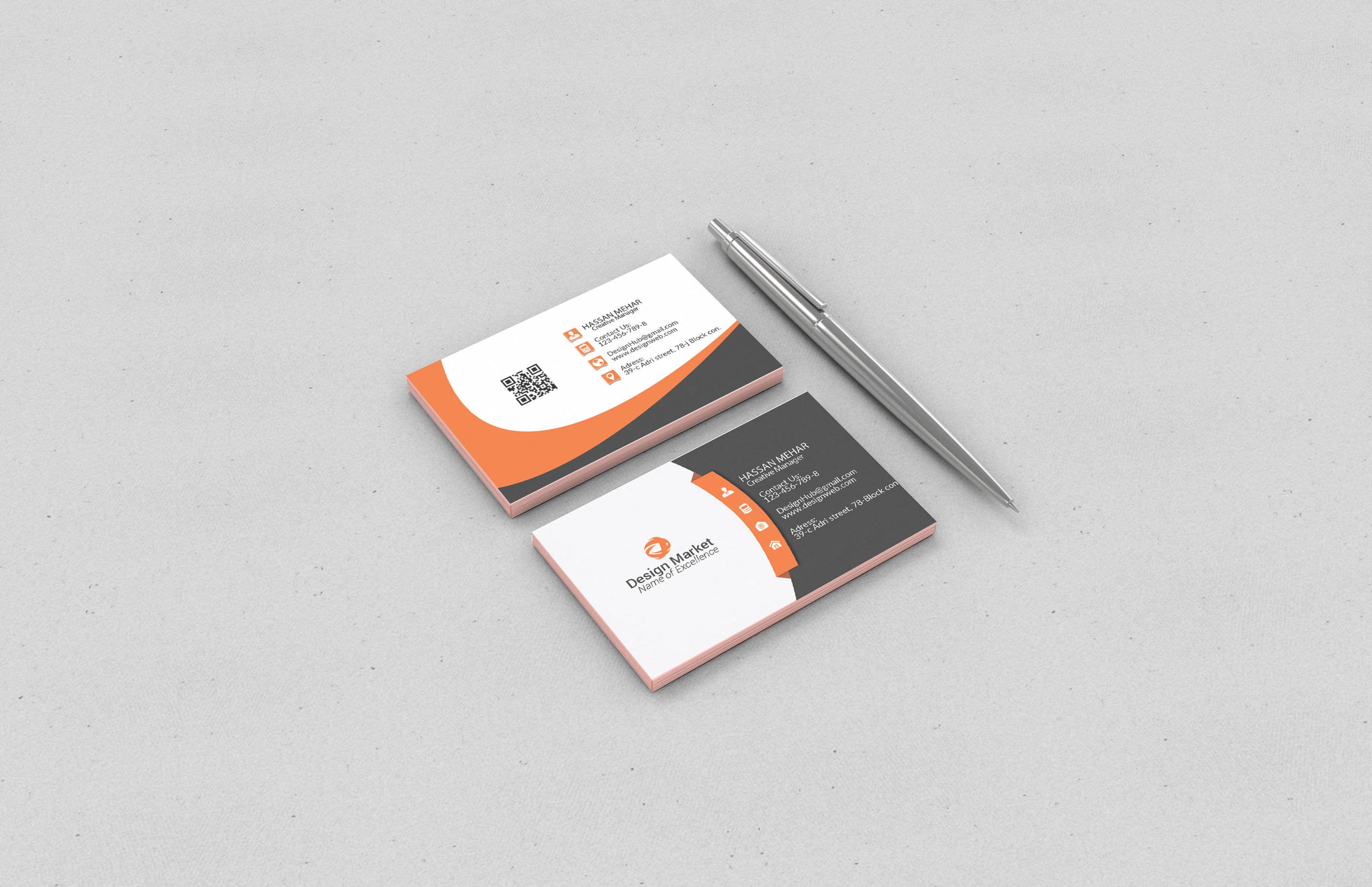 10 Professional Unique And Modern Double-Sided Business Card Design Templates Orange Example.